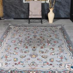 فرش ماشینی 700 شانه تراکم 2550 طرح لاویا نقره ای - بازارفرش - فرش 700 شانه