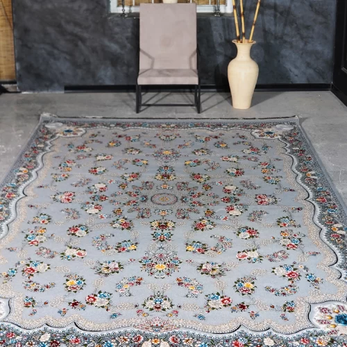 فرش ماشینی 700 شانه تراکم 2550 طرح لاویا نقره ای