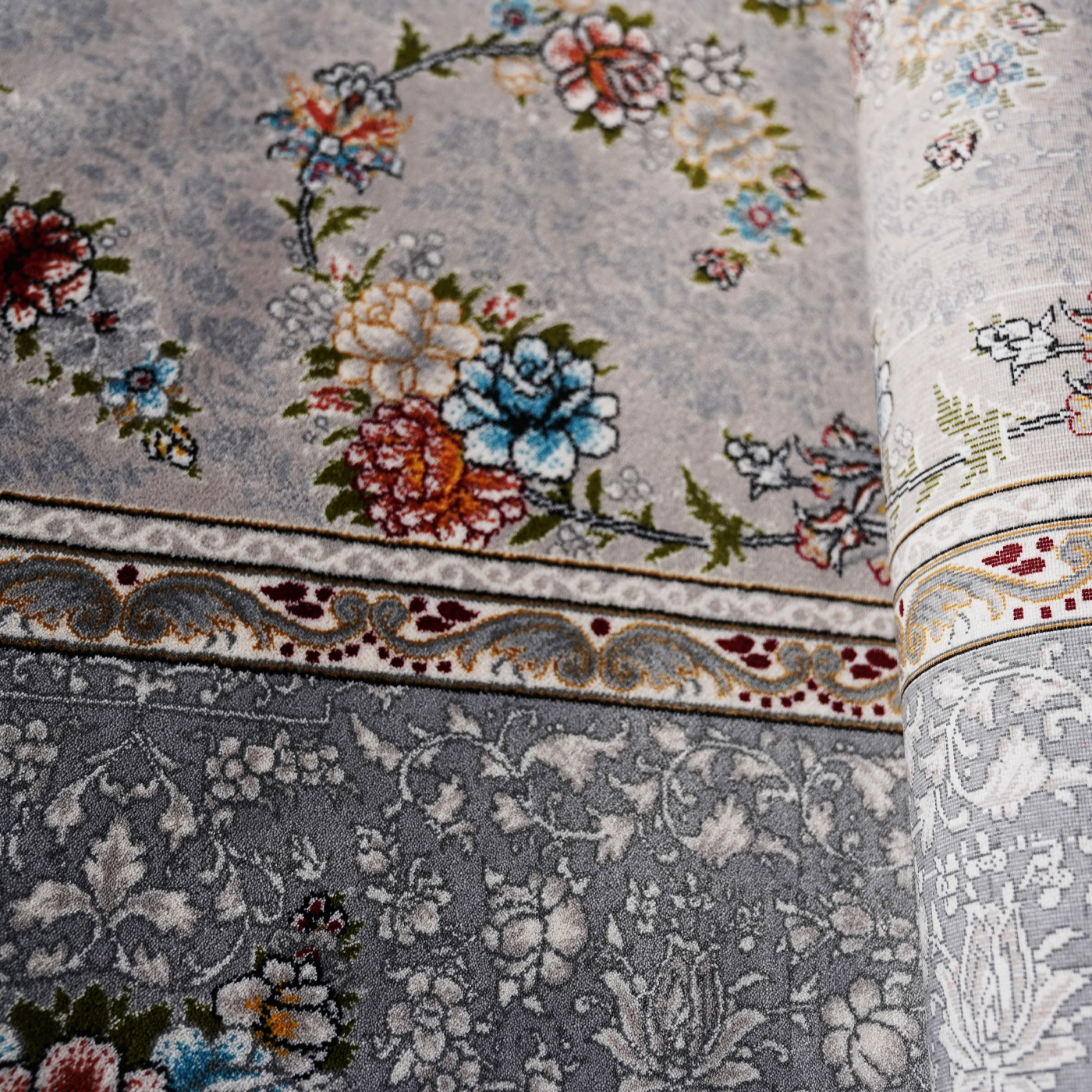 فرش ماشینی 700 شانه تراکم 2550 طرح لاویا سیلور