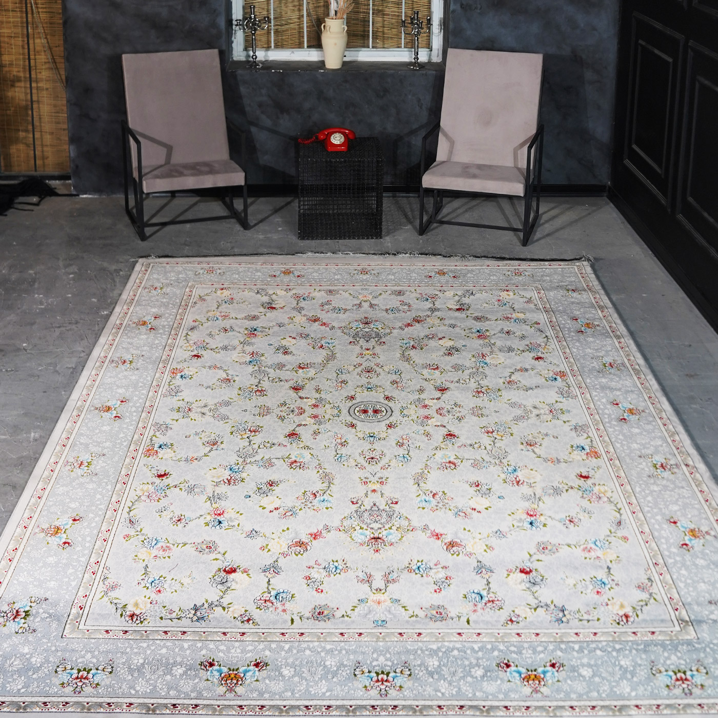 فرش ماشینی 700 شانه تراکم 2550 طرح لاویا سیلور