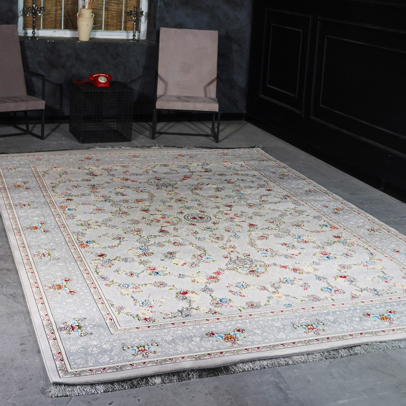 فرش ماشینی 700 شانه تراکم 2550 طرح لاویا سیلور