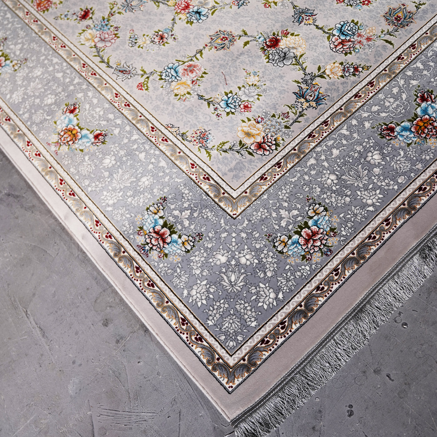 فرش ماشینی 700 شانه تراکم 2550 طرح لاویا سیلور