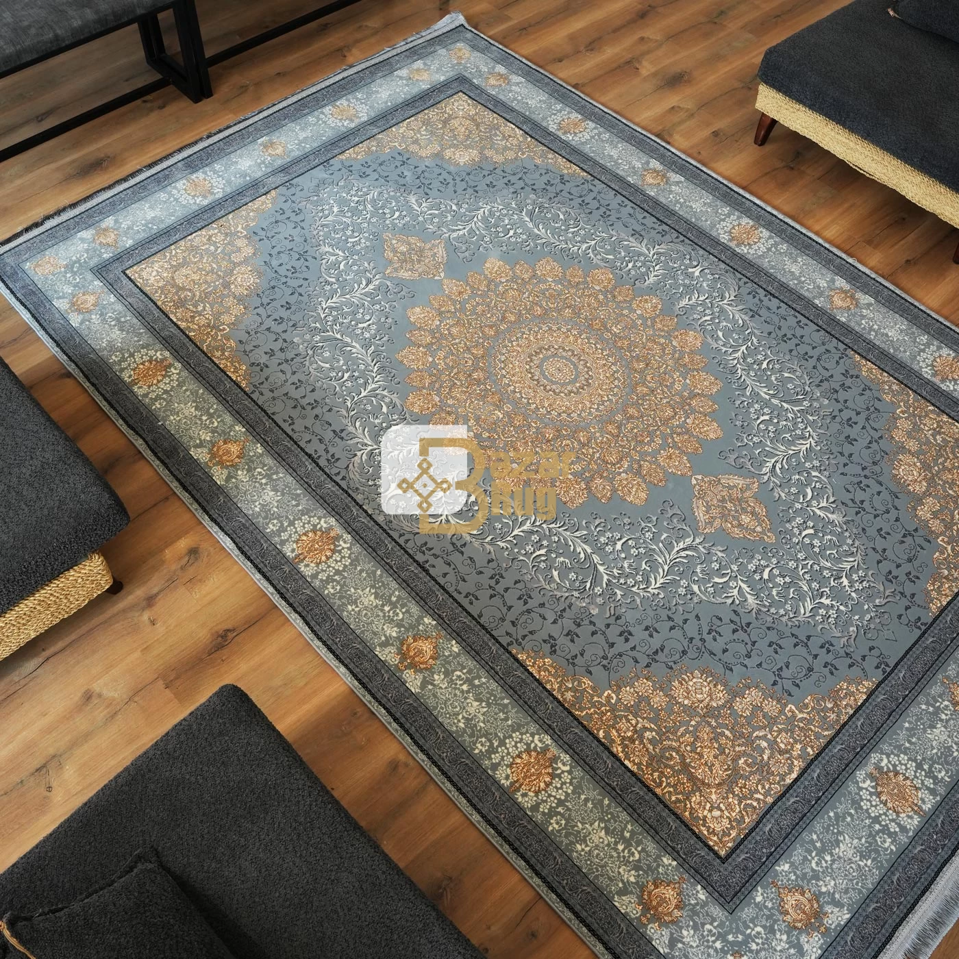 فرش ماشینی 700 شانه تراکم 2550 طرح مهناز نقره ای