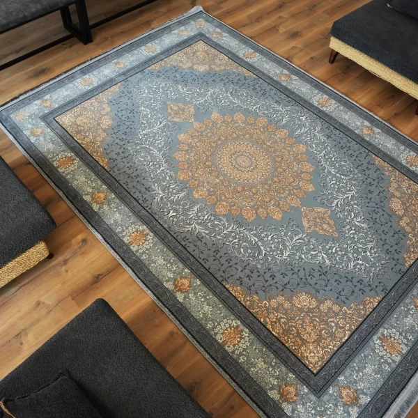 فرش ماشینی 700 شانه تراکم 2550 طرح مهناز نقره ای