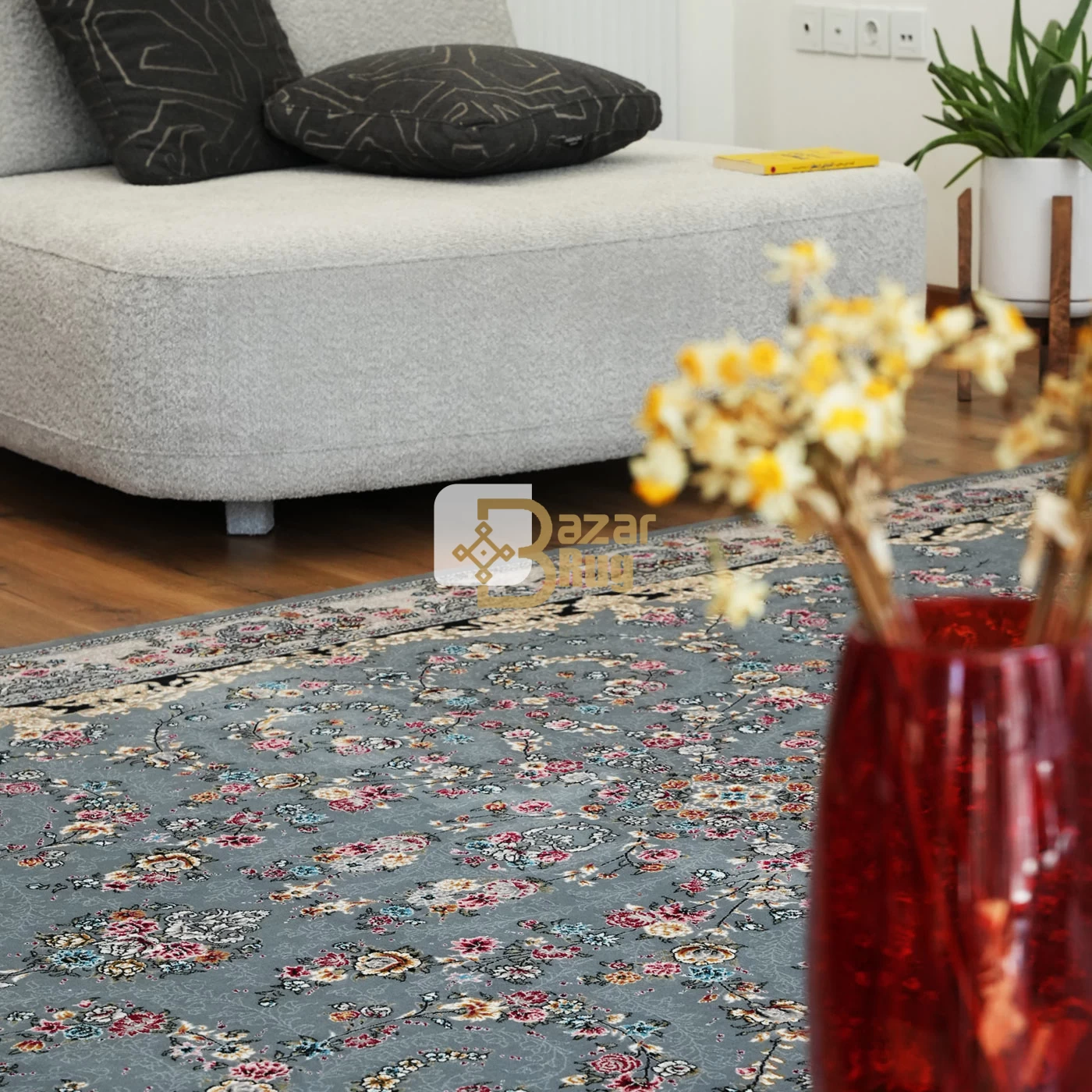 فرش ماشینی 700 شانه تراکم 2550 طرح مهیا دودی