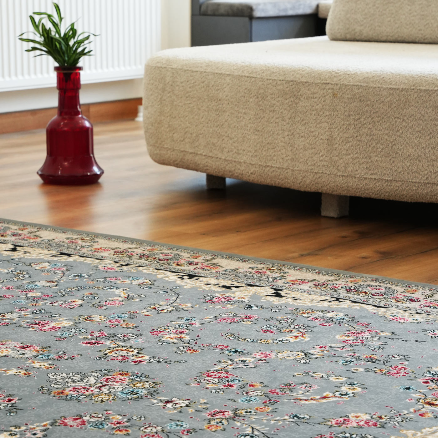 فرش ماشینی 700 شانه تراکم 2550 طرح مهیا دودی