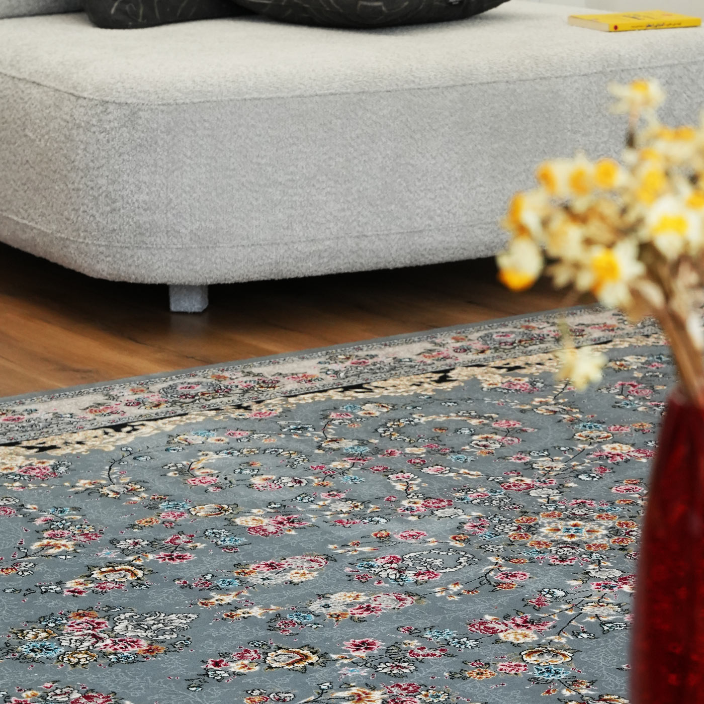 فرش ماشینی 700 شانه تراکم 2550 طرح مهیا دودی