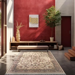 Machine woven carpet 700 combs density 2550 Mahya Cream design - Bazar Rug - 700 Reeds Machine Made Carpet