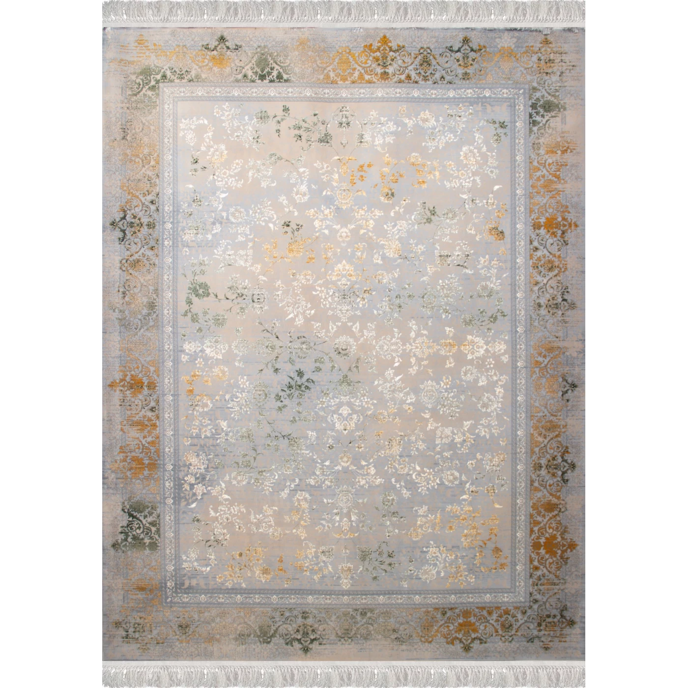 فرش ماشینی ۷۰۰ شانه تراکم ۲۵۵۰ طرح مارینا سبز ترمه‌ای