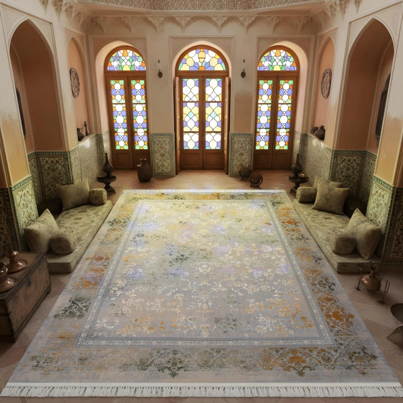 فرش ماشینی ۷۰۰ شانه تراکم ۲۵۵۰ طرح مارینا سبز ترمه...