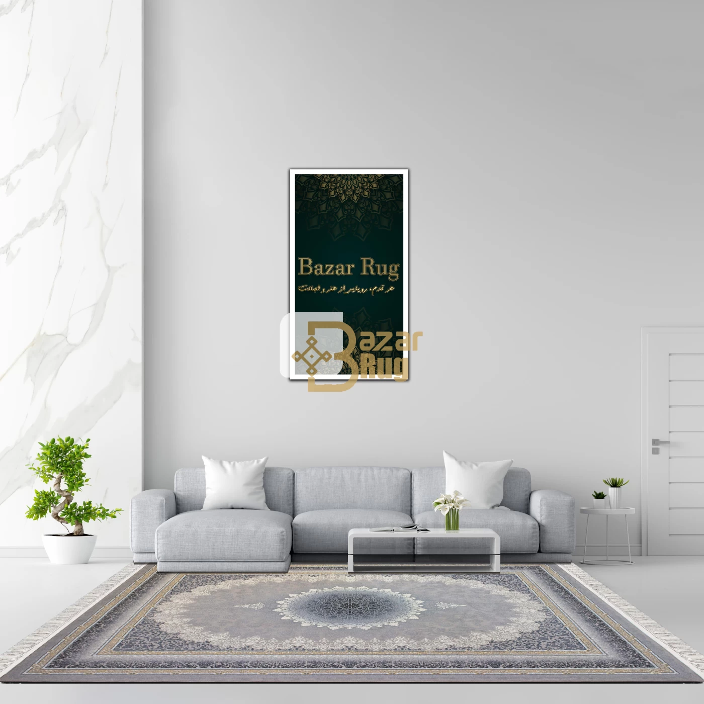 فرش ماشینی 700 شانه تراکم 2550 طرح مهر نقره ای