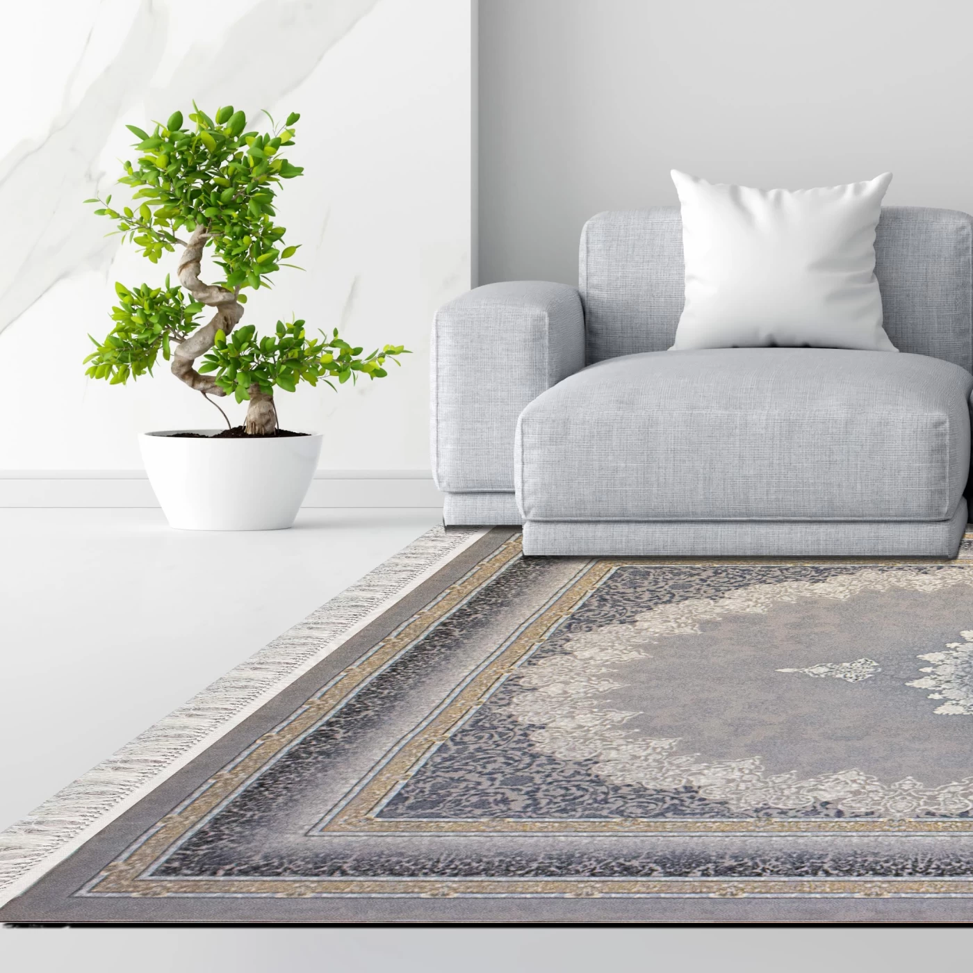 فرش ماشینی 700 شانه تراکم 2550 طرح مهر نقره ای