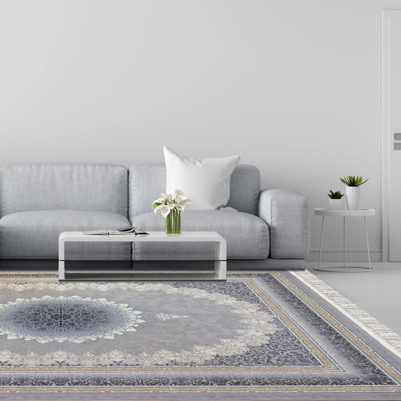 فرش ماشینی 700 شانه تراکم 2550 طرح مهر نقره ای