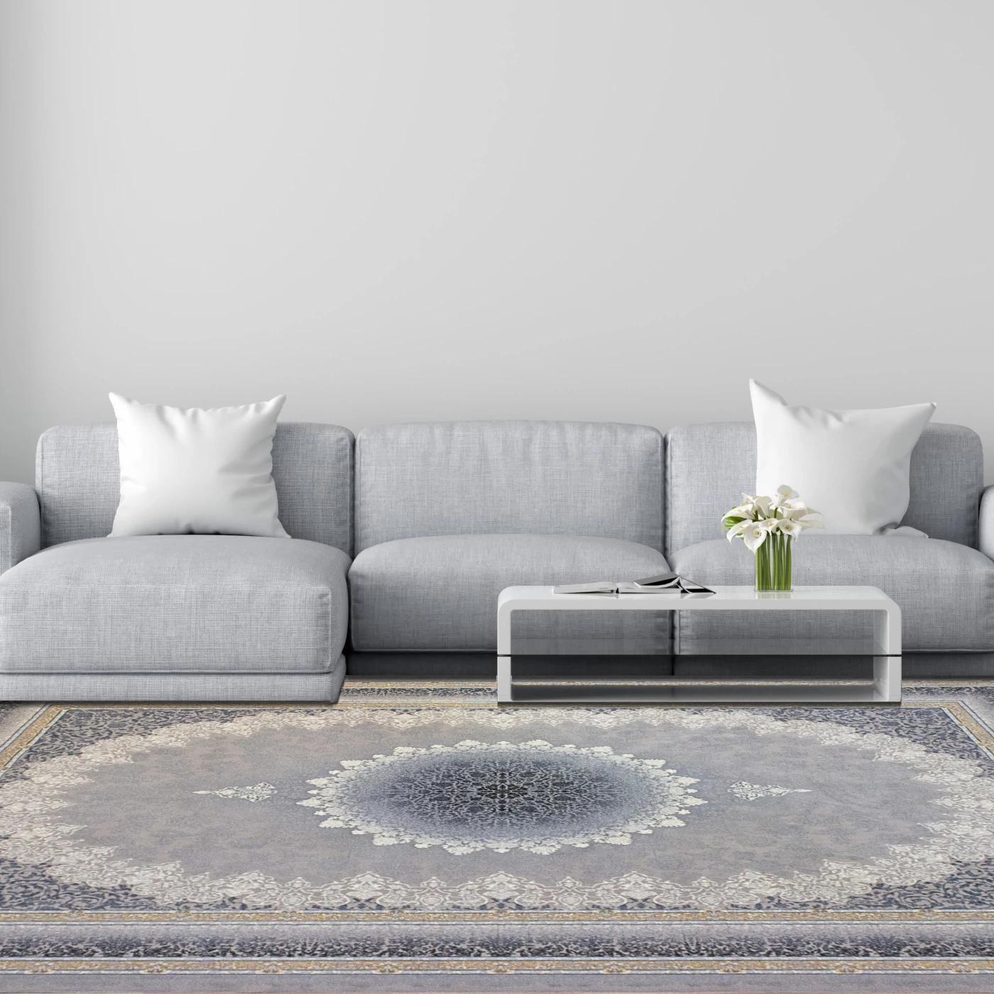 فرش ماشینی 700 شانه تراکم 2550 طرح مهر نقره ای