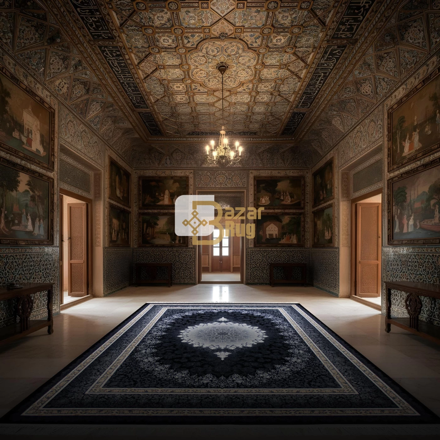 فرش ماشینی ۷۰۰ شانه تراکم ۲۵۵۰ طرح مهر سرمه ای