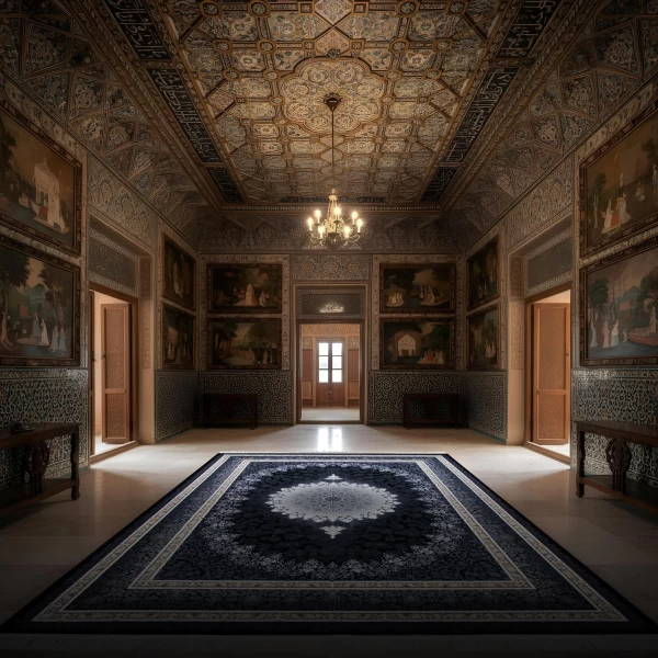 فرش ماشینی ۷۰۰ شانه تراکم ۲۵۵۰ طرح مهر سرمه ای