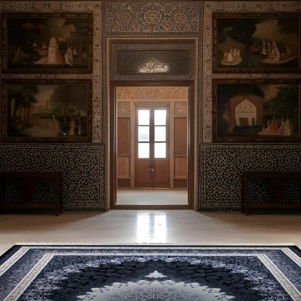 فرش ماشینی ۷۰۰ شانه تراکم ۲۵۵۰ طرح مهر سرمه ای