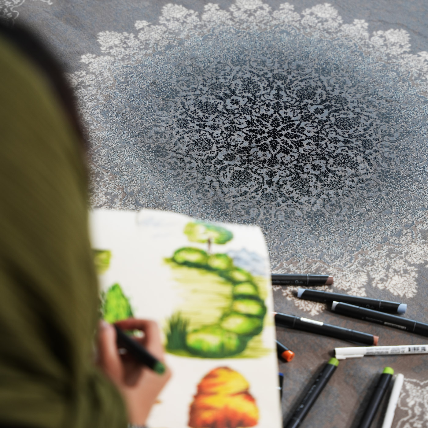 فرش ماشینی ۷۰۰ شانه تراکم ۲۵۵۰ طرح مهر ترمه ای