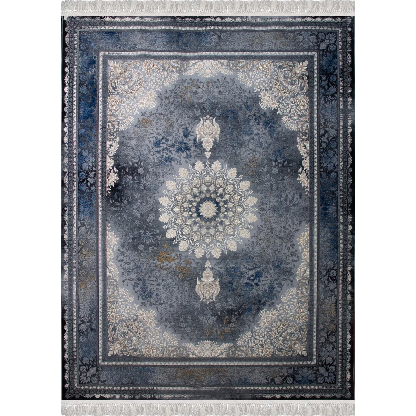 فرش ماشینی ۷۰۰ شانه تراکم ۲۵۵۰ طرح میراژ آبی دودی