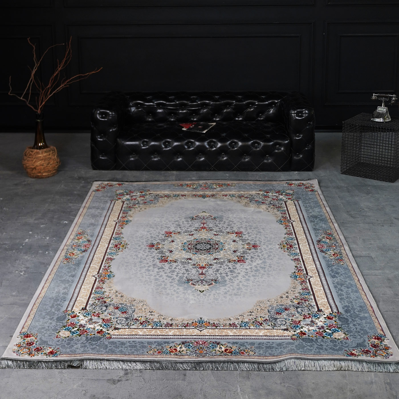 فرش ماشینی 700 شانه تراکم 2550 طرح ملیسا سیلور