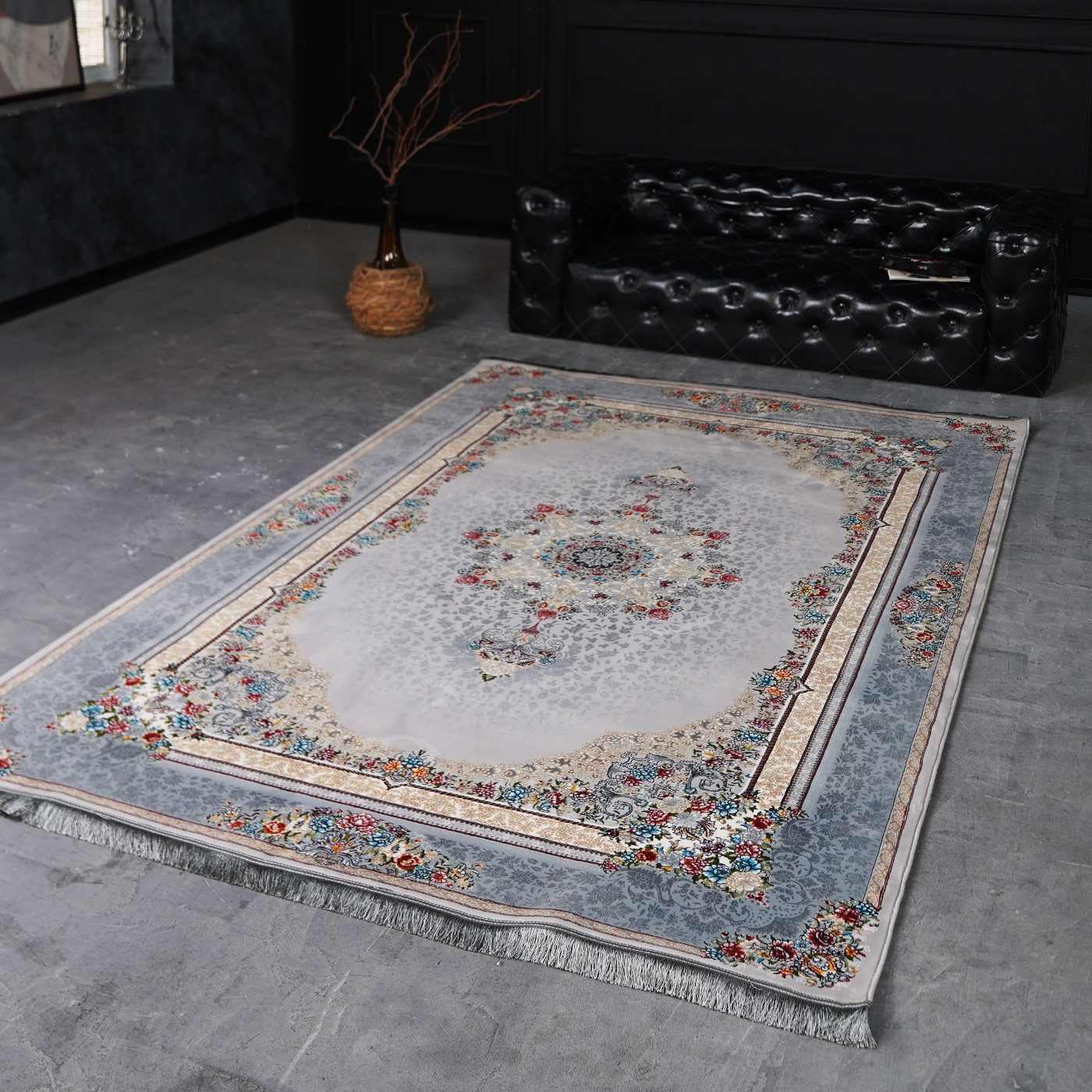 فرش ماشینی 700 شانه تراکم 2550 طرح ملیسا سیلور