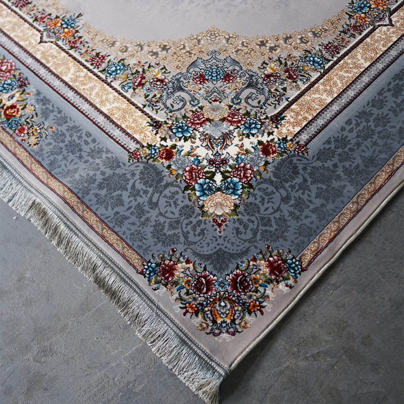 فرش ماشینی 700 شانه تراکم 2550 طرح ملیسا سیلور