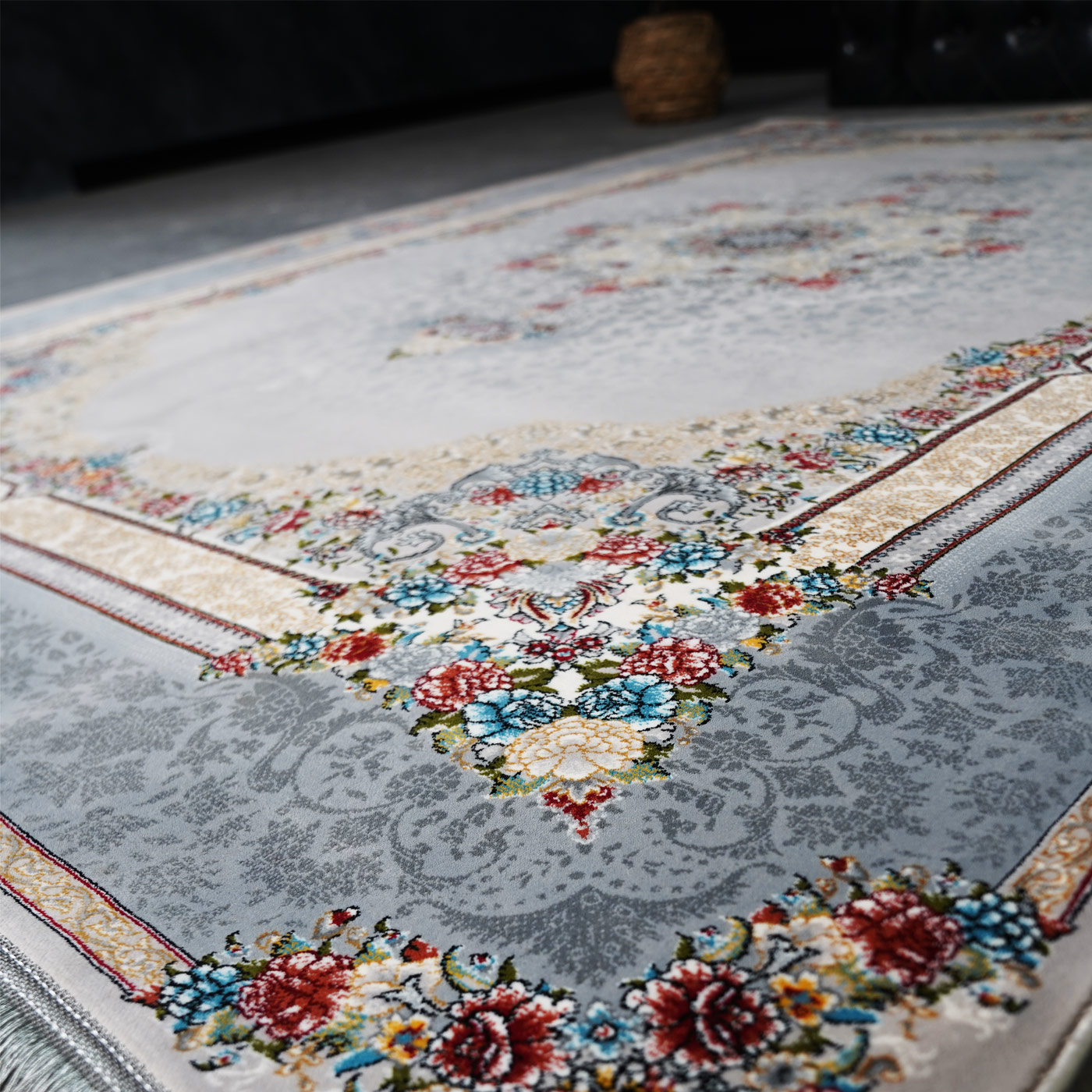 فرش ماشینی 700 شانه تراکم 2550 طرح ملیسا سیلور