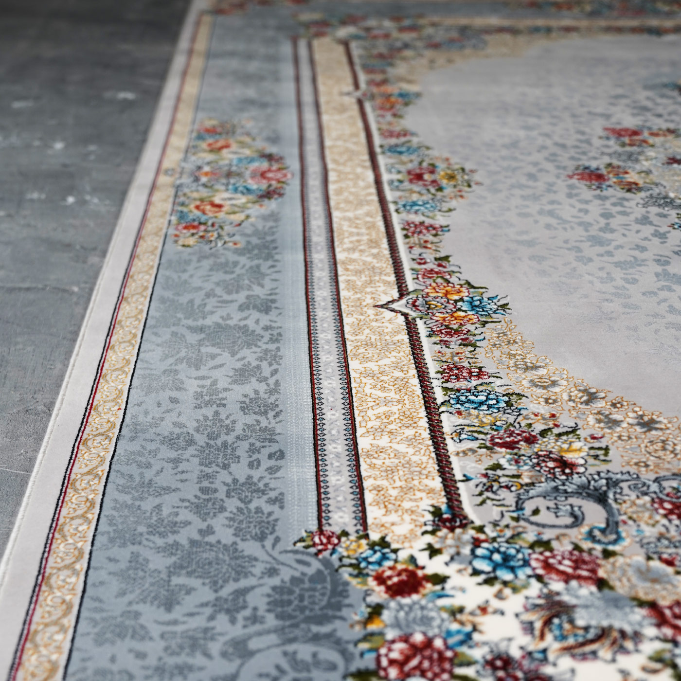 فرش ماشینی 700 شانه تراکم 2550 طرح ملیسا سیلور