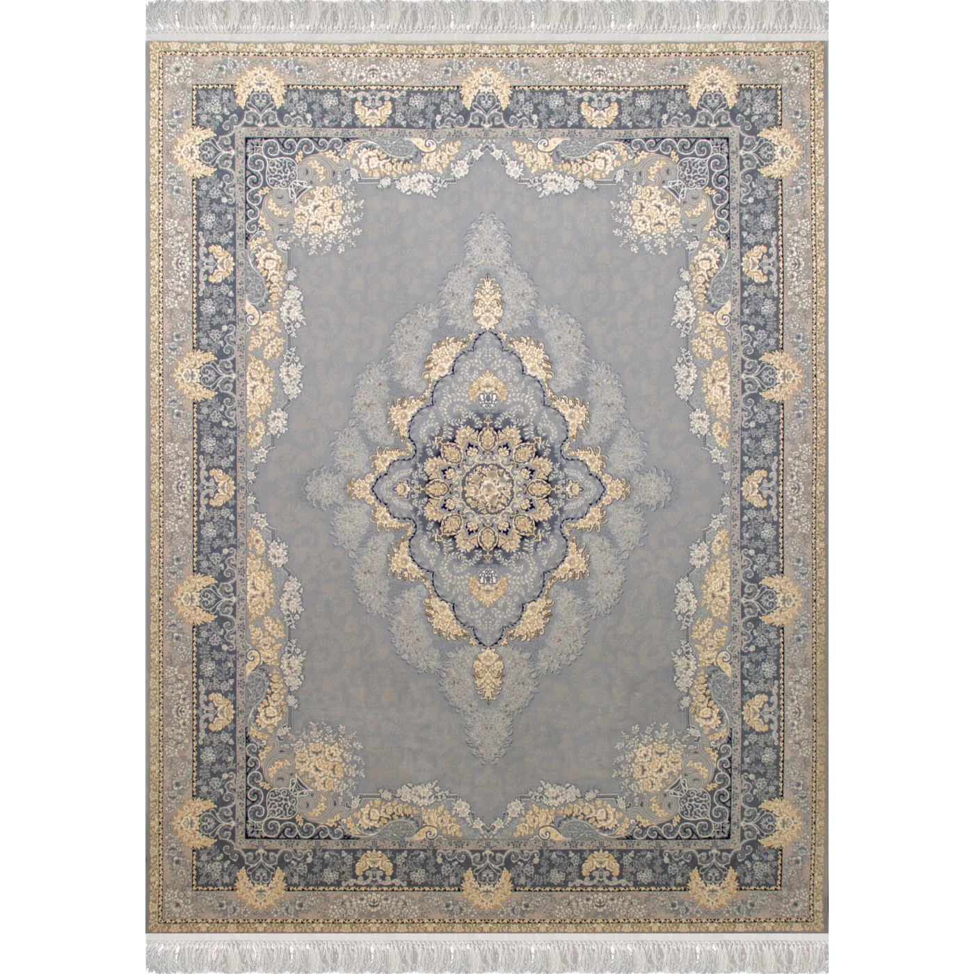 فرش ماشینی 700 شانه تراکم 2550 طرح نارنج نقره ای