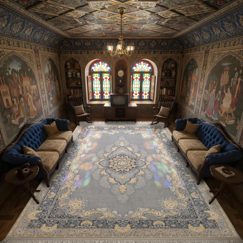 فرش ماشینی 700 شانه تراکم 2550 طرح نارنج نقره ای...