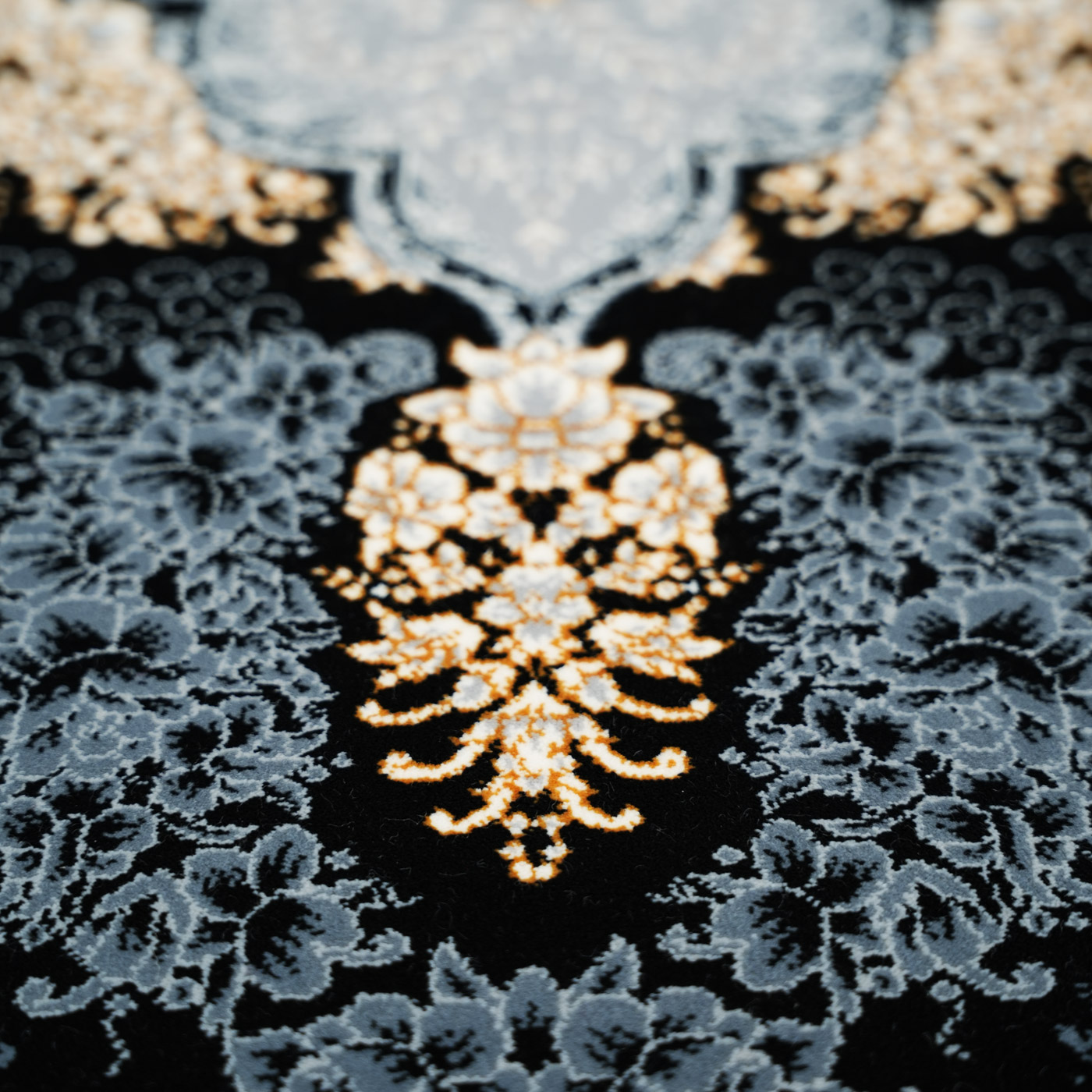 فرش ماشینی 700 شانه تراکم 2550 طرح نارنج سرمه ای