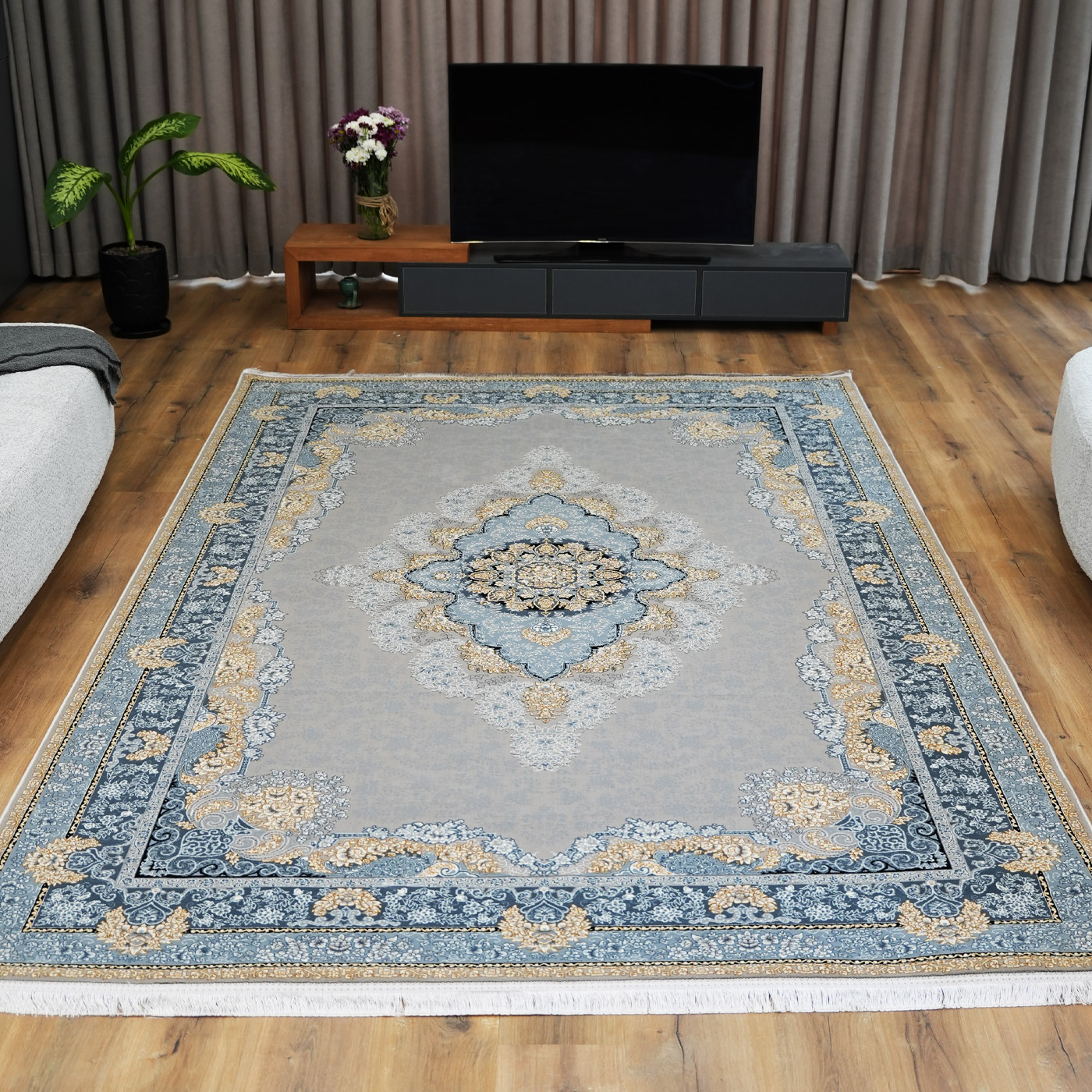 فرش ماشینی 700 شانه تراکم 2550 طرح نارنج ترمه ای