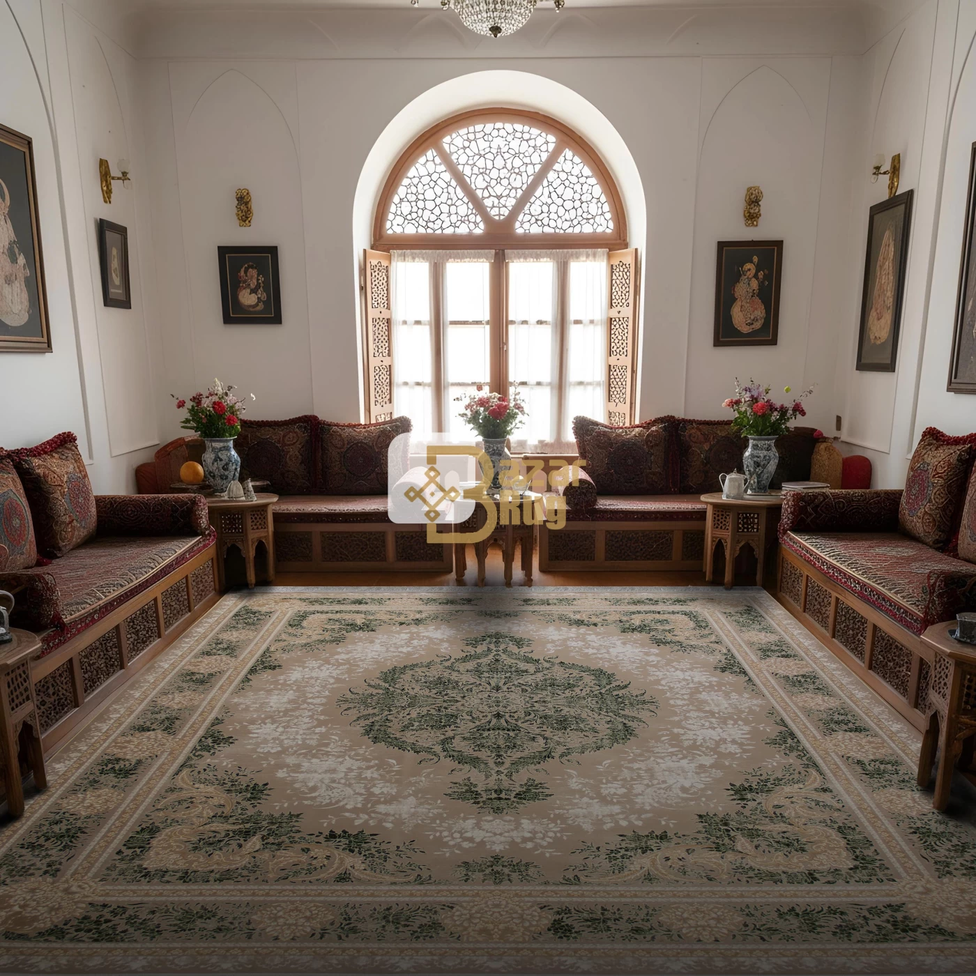 فرش ماشینی 700 شانه تراکم 2550 طرح اپال سبز