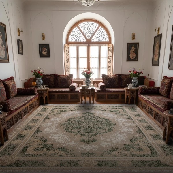 فرش ماشینی 700 شانه تراکم 2550 طرح اپال سبز