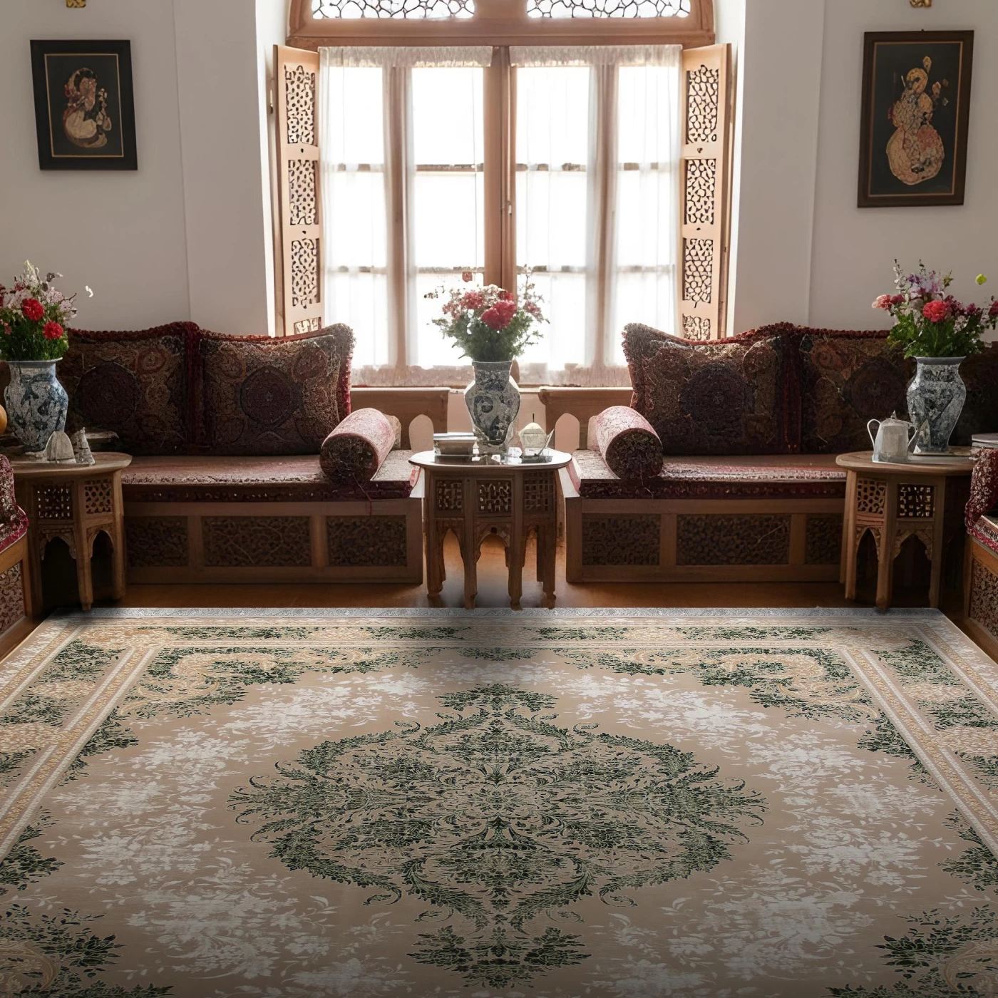 فرش ماشینی 700 شانه تراکم 2550 طرح اپال سبز