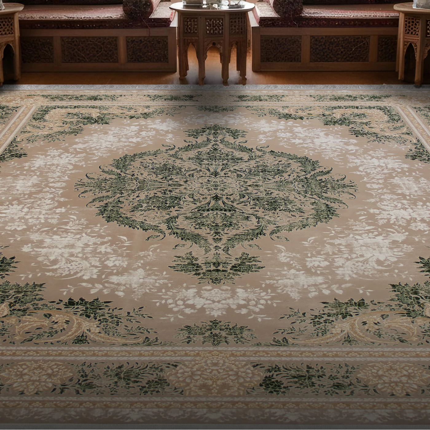 فرش ماشینی 700 شانه تراکم 2550 طرح اپال سبز