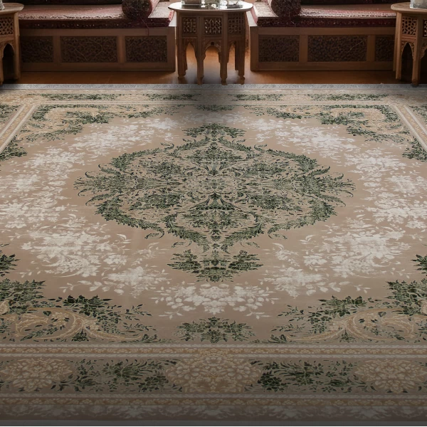 فرش ماشینی 700 شانه تراکم 2550 طرح اپال سبز
