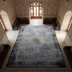 فرش ماشینی ۷۰۰ شانه تراکم ۲۵۵۰ طرح پالاس آبی سرمه ای