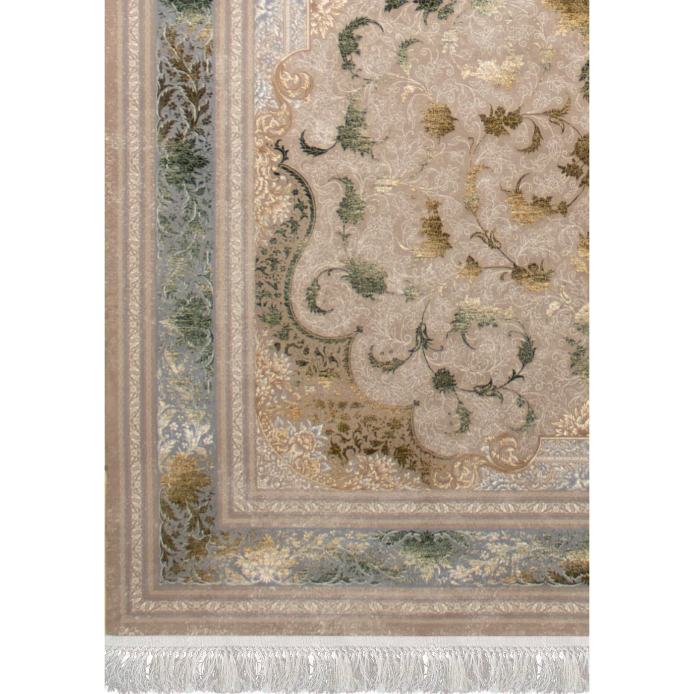 فرش ماشینی ۷۰۰ شانه تراکم ۲۵۵۰ طرح پاناروما سبز ترمه ای