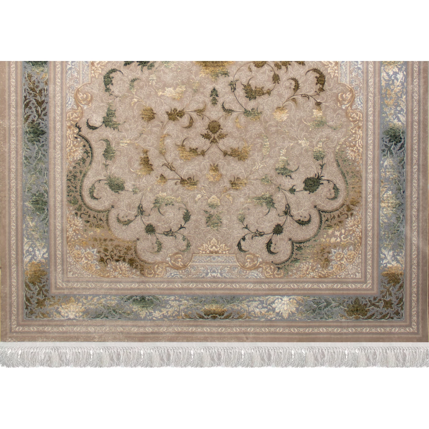 فرش ماشینی ۷۰۰ شانه تراکم ۲۵۵۰ طرح پاناروما سبز ترمه ای