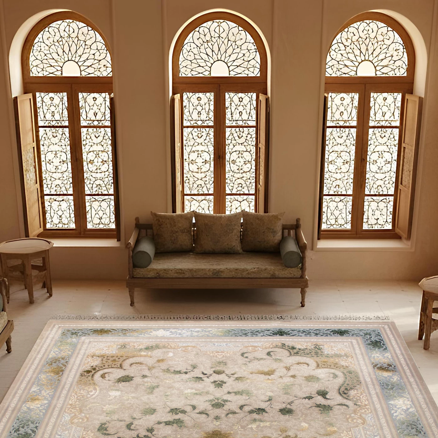 فرش ماشینی ۷۰۰ شانه تراکم ۲۵۵۰ طرح پاناروما ترمه‌ای