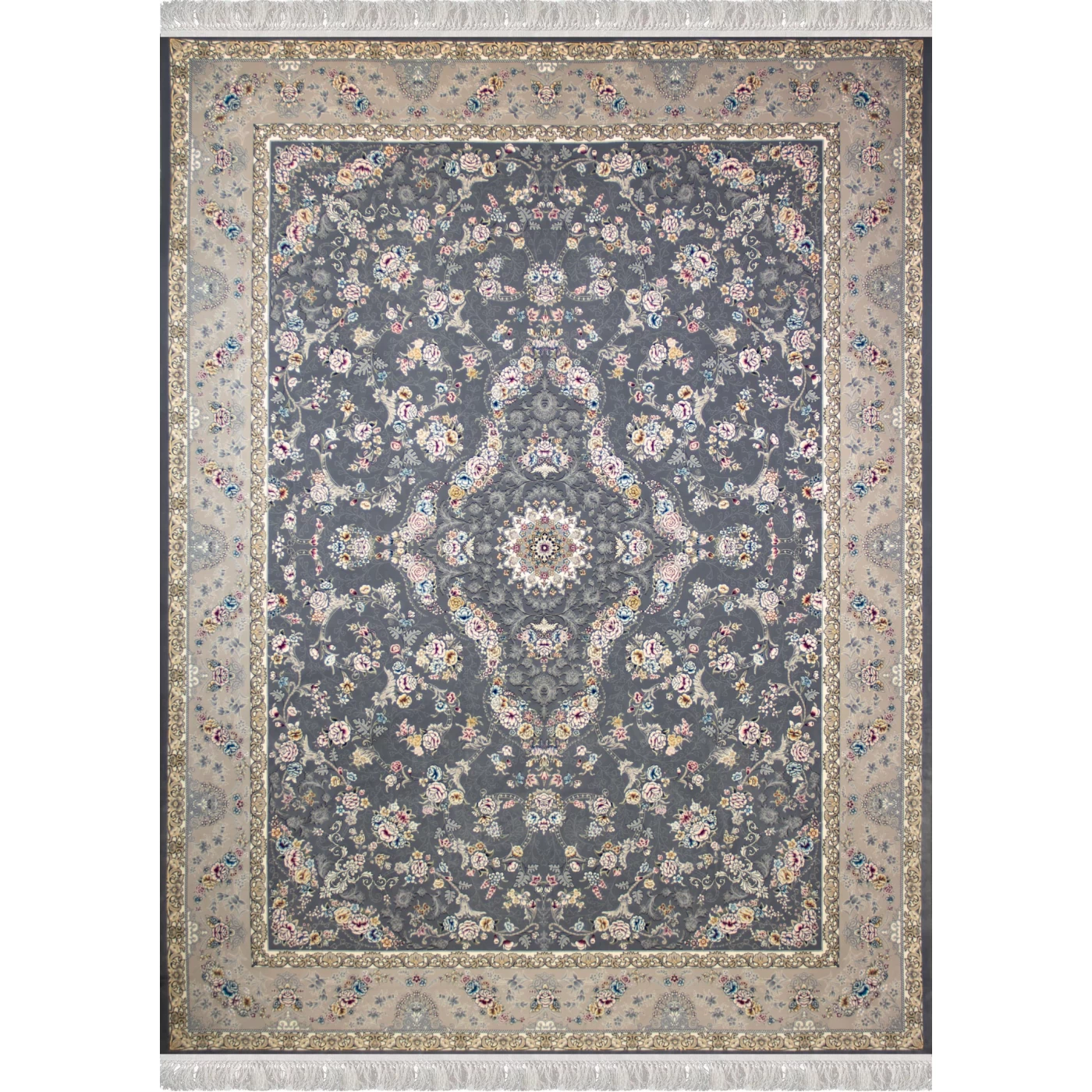 فرش ماشینی ۷۰۰ شانه تراکم ۲۵۵۰ طرح پروانه دودی