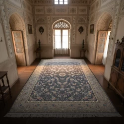 فرش ماشینی ۷۰۰ شانه تراکم ۲۵۵۰ طرح پروانه دودی - بازارفرش - فرش 700 شانه