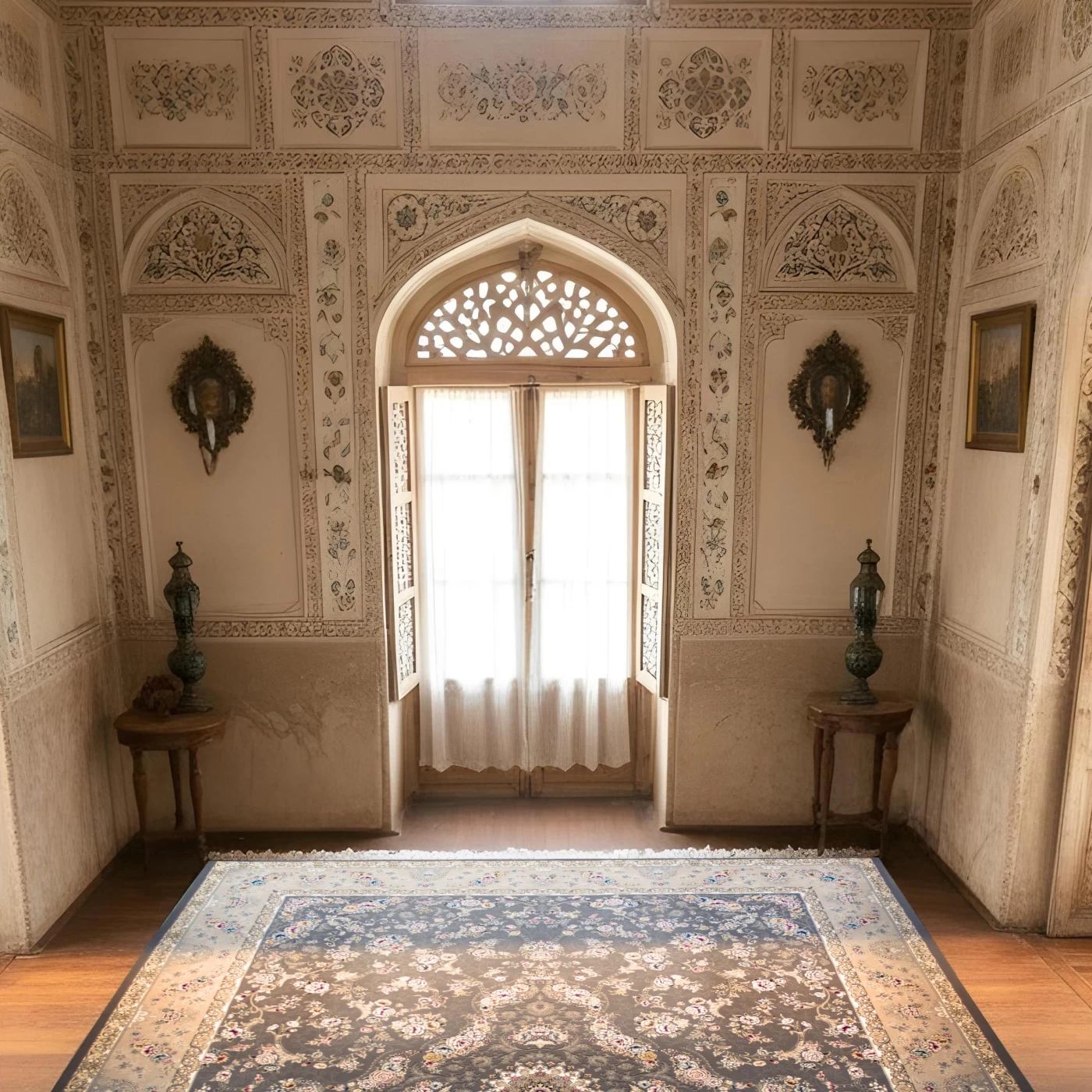 فرش ماشینی ۷۰۰ شانه تراکم ۲۵۵۰ طرح پروانه دودی