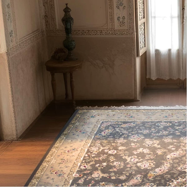 فرش ماشینی ۷۰۰ شانه تراکم ۲۵۵۰ طرح پروانه دودی