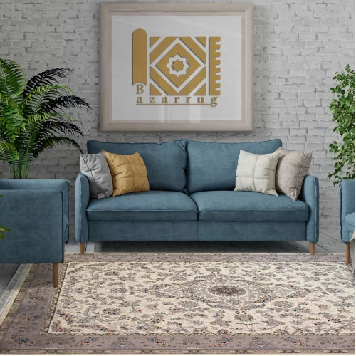 فرش ماشینی 700 شانه تراکم 2550 طرح پروانه کرم