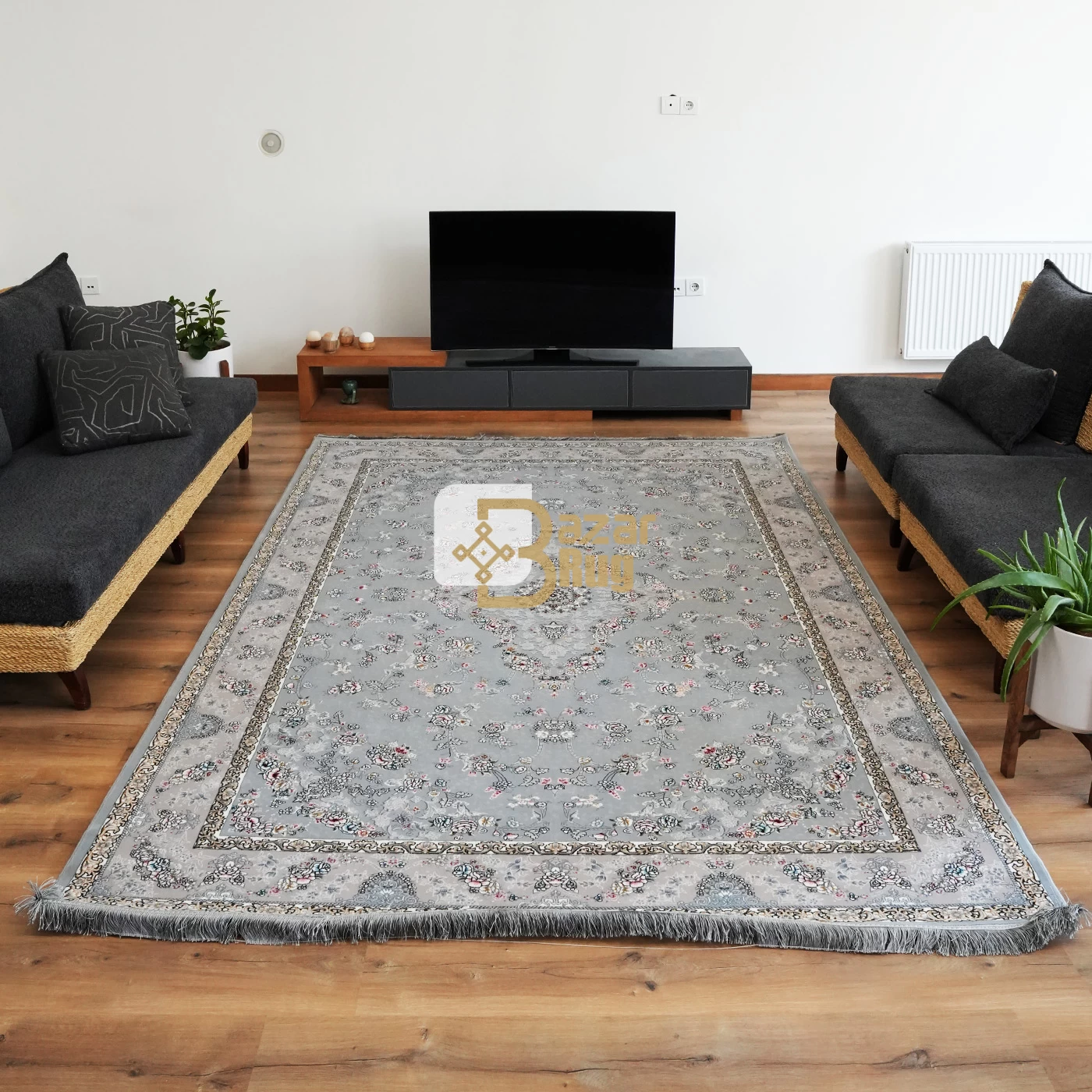 فرش ماشینی 700 شانه تراکم 2550 طرح پروانه نقره ای