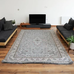 فرش ماشینی 700 شانه تراکم 2550 طرح پروانه نقره ای - بازارفرش - فرش 700 شانه