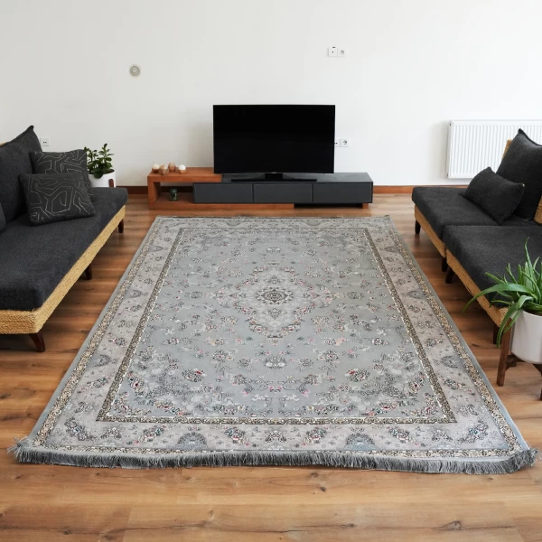 فرش ماشینی 700 شانه تراکم 2550 طرح پروانه نقره ای