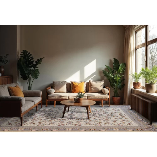 فرش ماشینی 700 شانه تراکم 2550 طرح ساحل کرم